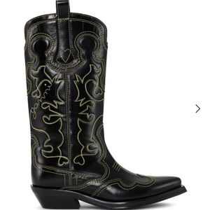 NWOB- GANNI BLACK/YELLOW MID SHAFT EMBROIDERED WESTERN BOOTS